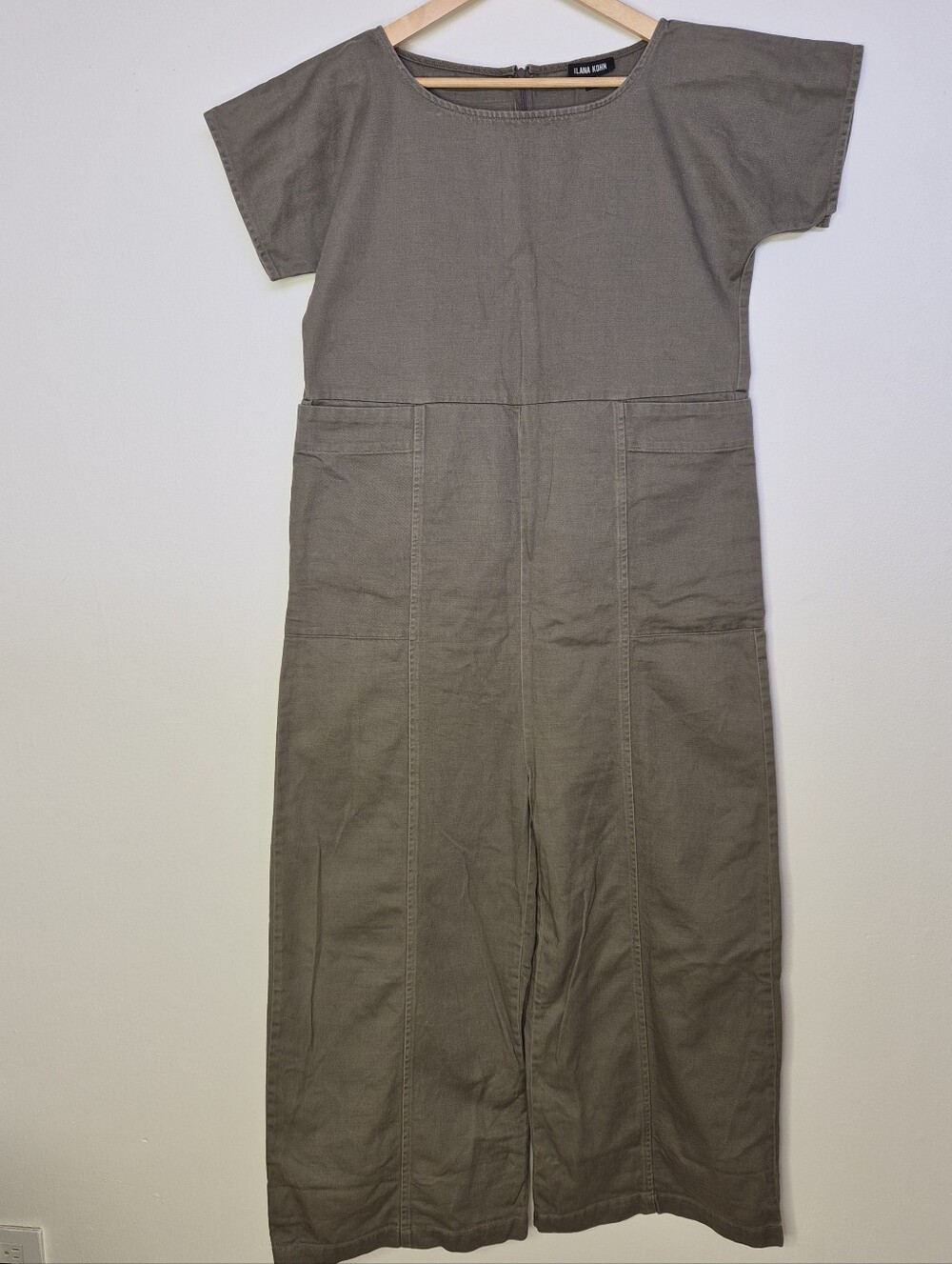 Ilana Kohn Shino Coverall Cropped Wide Leg Jumpsuit Olive Green Khaki Twill XS